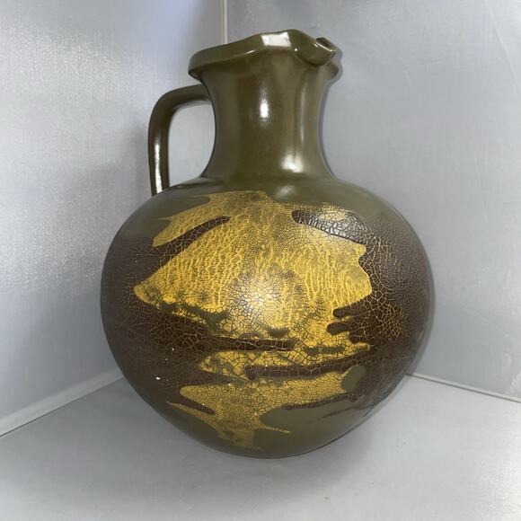 Vintage Royal Haeger Earth Wrap Art Pottery Pitcher No 4141 Olive Green Glaze - Picture 3 of 12